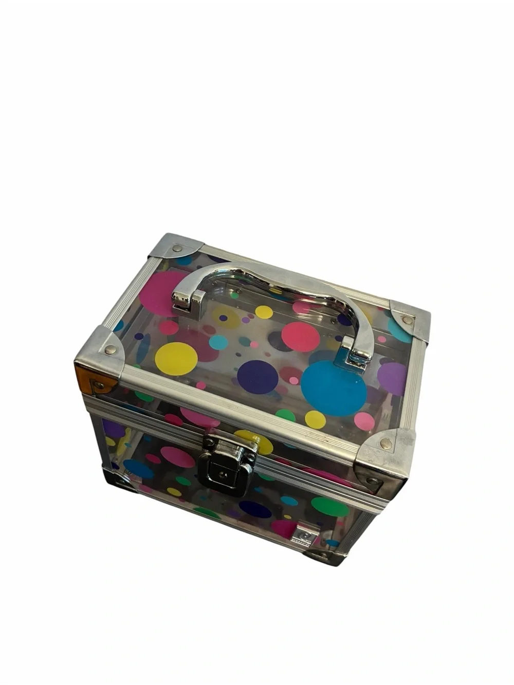 Caboodles Clear Polka Dot Train Case Makeup Organizer Silver Aluminum Trim Y2K